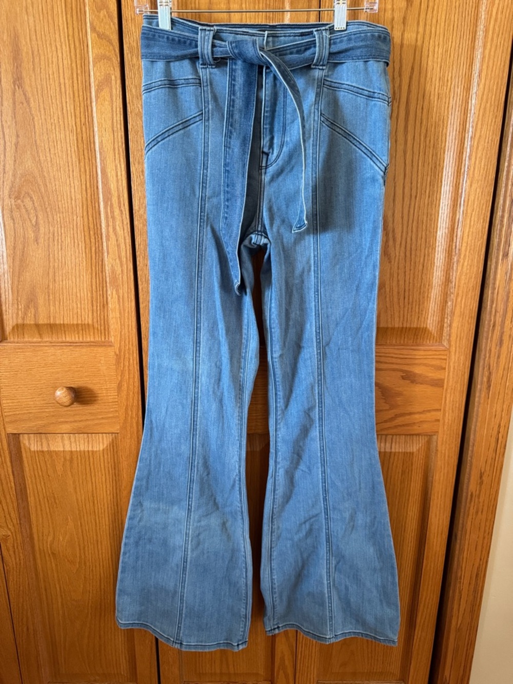 Express High-Rise Flared Jeans with Tie Waist - Light Blue  Suze 2R